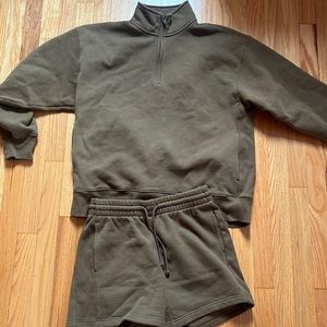 Olive Aritzia sweatshirt and short set